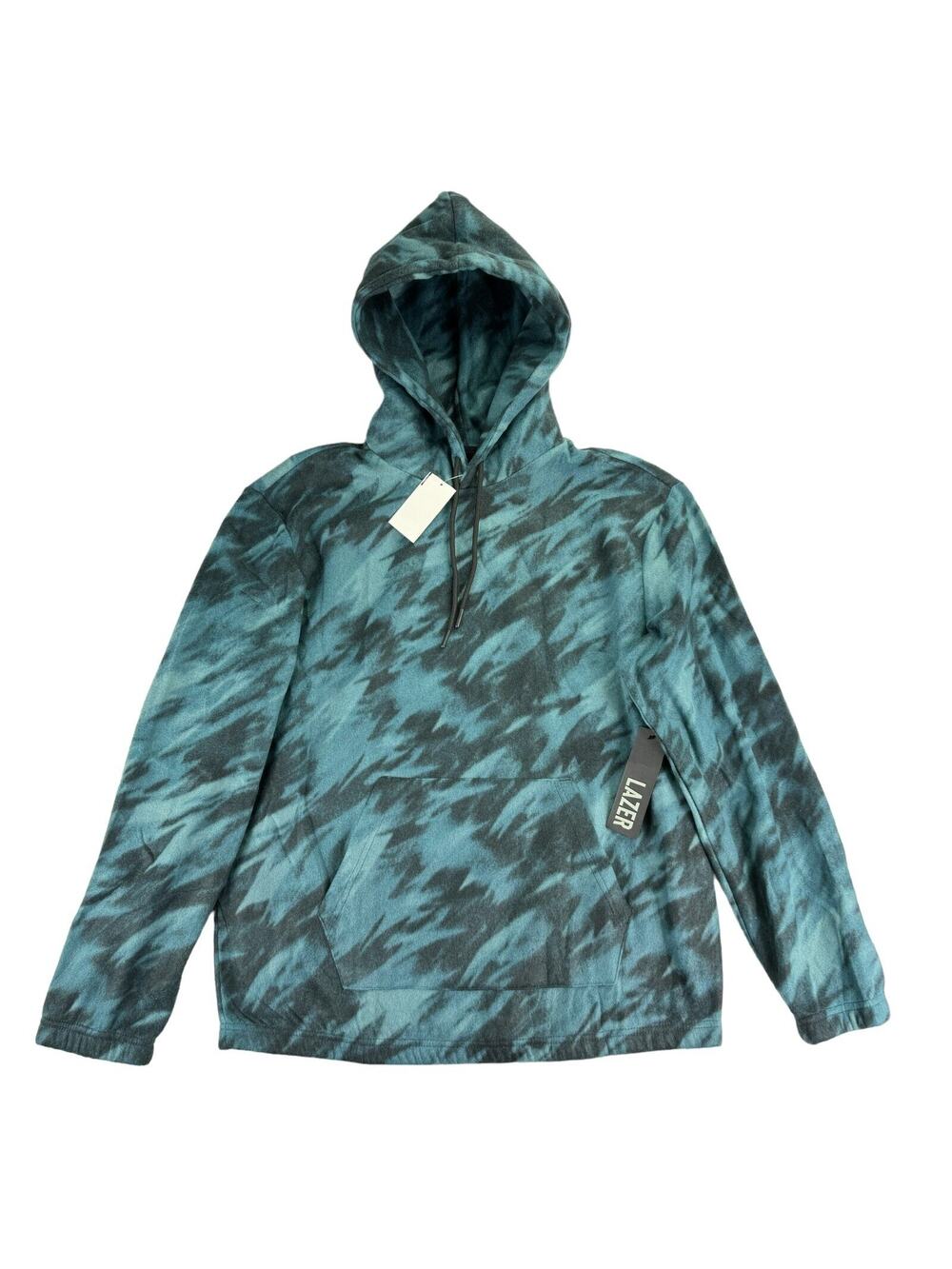 Lazer Mens Polar Fleece Relaxed Fit Swirl Print Hoodie Turquoise Blue Green M